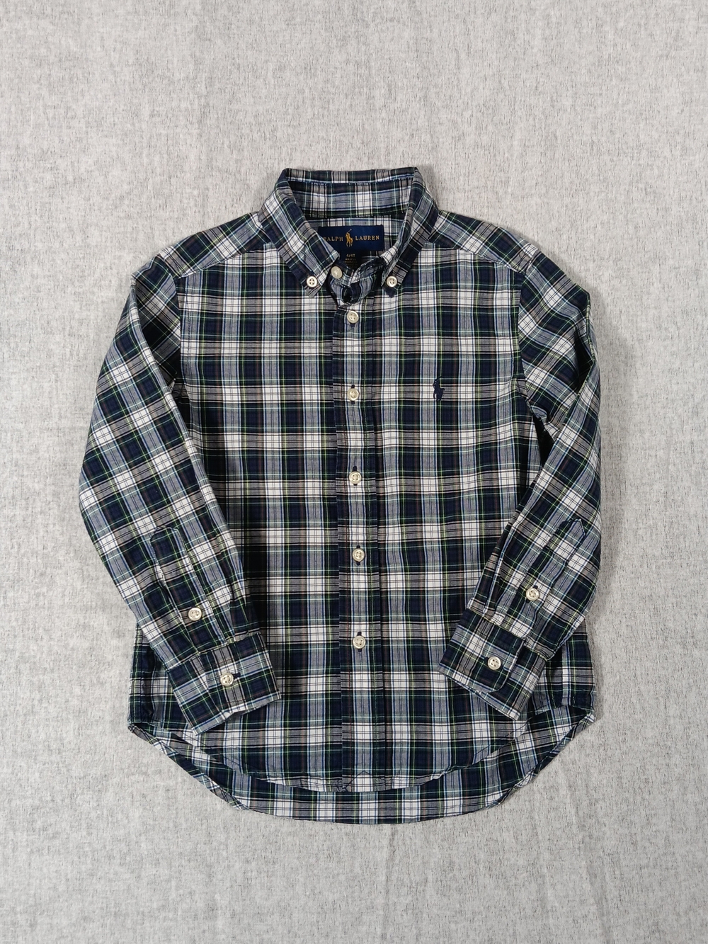 Ralph Lauren Boy's Button-down Navy White Plaid Shirt Size 4/4T
